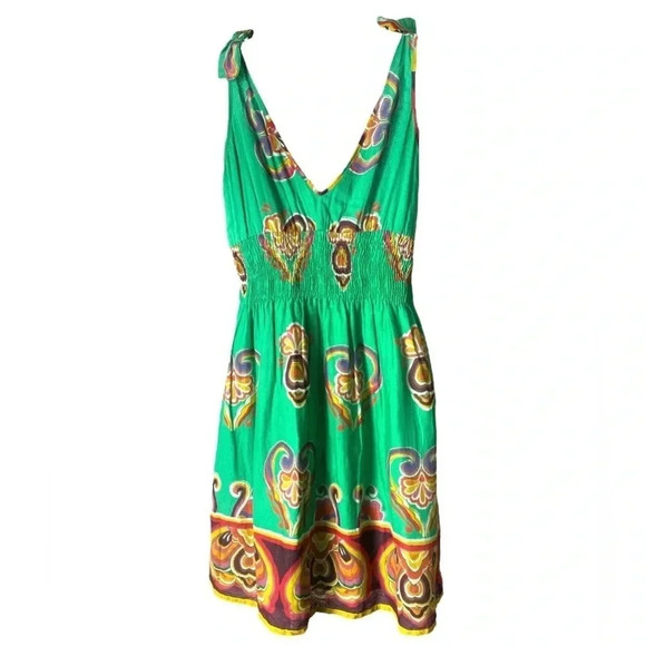 ANGIE | Bright Green Floral Print Summer Dress Size S - Picture 3 of 7